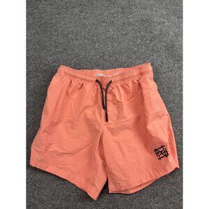 Flag Nor Fail Swim Shorts Mens Small Coral Drawstring Lined Quick Dry Trunks